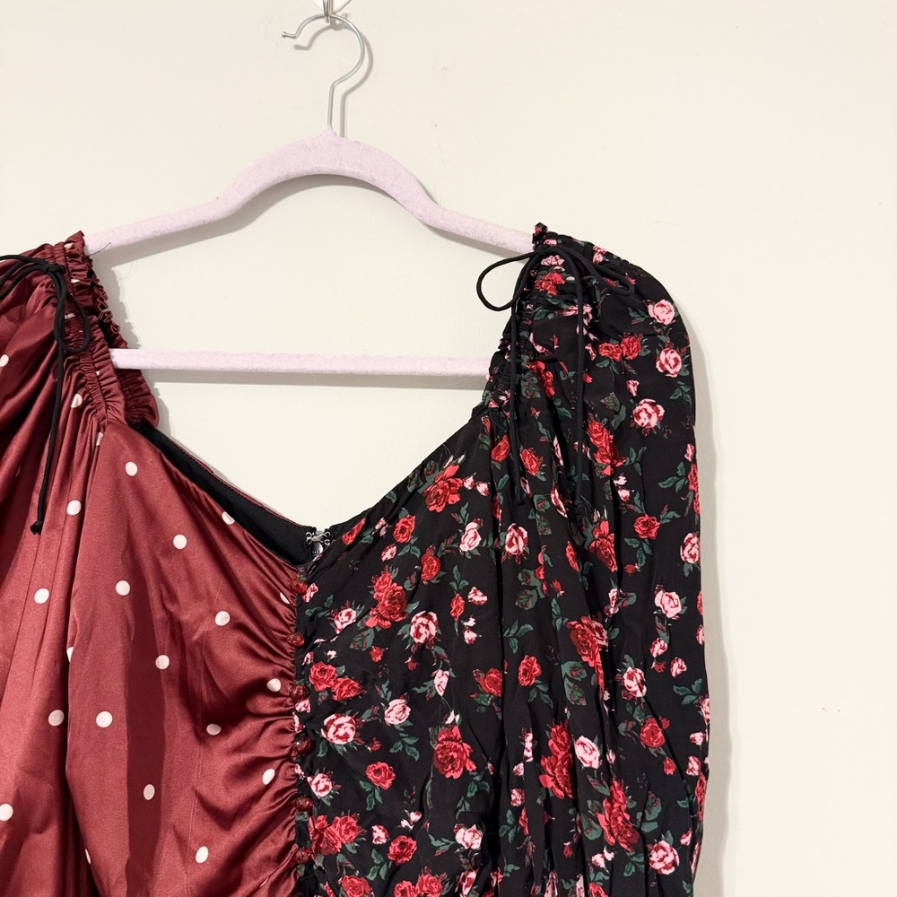 For Love & Lemons Cher Polka Dot and Roses Ruched Sweetheart Dress - Picture 6 of 10